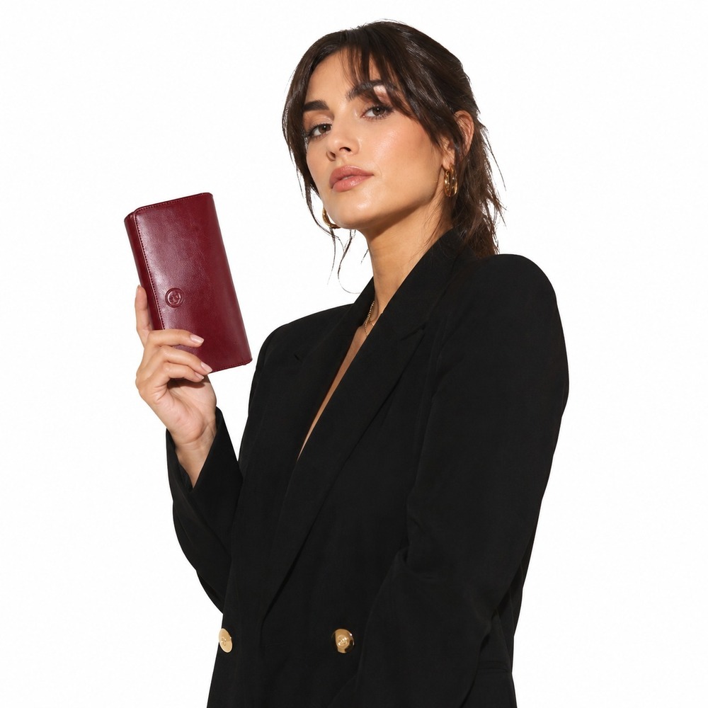 Emanuel Red Leather Trifold Continental Clutch Wallet Women's Card Organizer‎